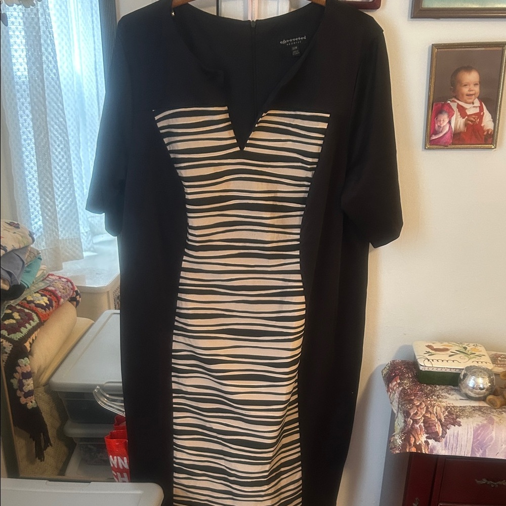 Connected Apparel Black Dress with White Stripes